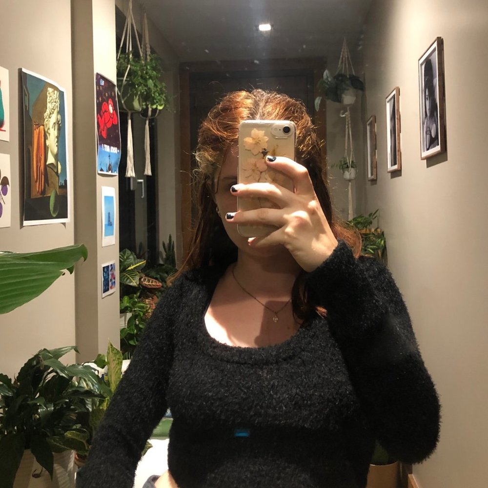 Fuzzy Black Long Sleeved Crop Top